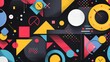 Geometric colorful retro shapes on black background with flat abstract retro shapes