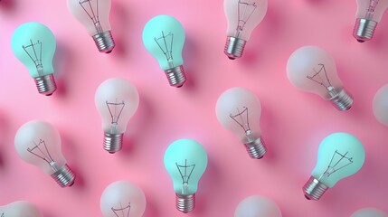 Poster - An idea light bulb pattern on a colored background - rendered in 3D