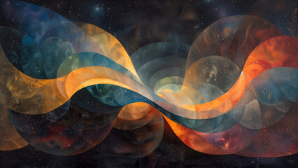 Wall Mural - Abstract Cosmic Infinity Loop in Blues and Oranges, Merging Modern Art and Space Elements Conceptual Design 8k Wallpaper High-resolution