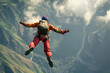 Man practicing base jumping from a cliff. One of the most dangerous extreme sport.