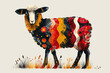 Artistic illustration of a decorated sheep, ideal for unique animal art concepts. Card for an Islamic holiday.