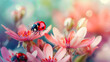 Images of ladybirds perching on flowers.