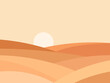 Desert landscape with dunes and sun in a minimalist style. Desert wavy landscape with sun. Design for printing banners, posters, book covers. Vector illustration