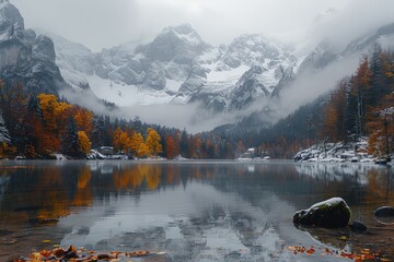 Wall Mural - magnificent lake in the middle of the forest professional photography