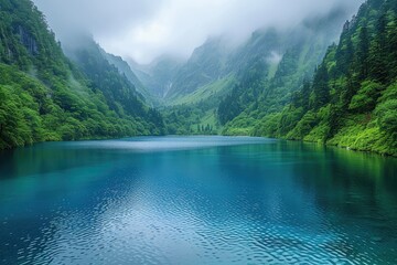 Wall Mural - magnificent lake in the middle of the forest professional photography