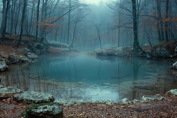 Wall Mural - magnificent lake in the middle of the forest professional photography
