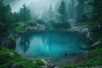 Wall Mural - magnificent lake in the middle of the forest professional photography
