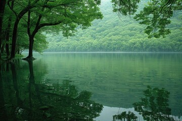 Wall Mural - magnificent lake in the middle of the forest professional photography