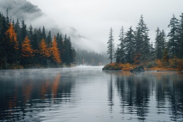Wall Mural - magnificent lake in the middle of the forest professional photography