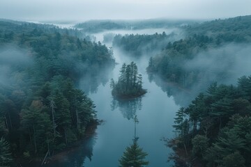Wall Mural - magnificent lake in the middle of the forest professional photography