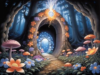 Sticker - digital painting of a fairy tale in the forest