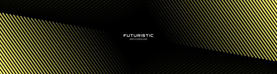 Poster - 3d black yellow techno abstract background overlap layer on dark space with glowing lines decoration