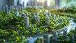 Detailed Model Cityscape with Lush Greenery and Modern Buildings
