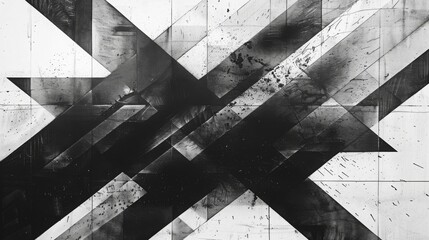 Fototapete - A dynamic geometric mural featuring contrasting black and white shapes creating a striking visual effect.