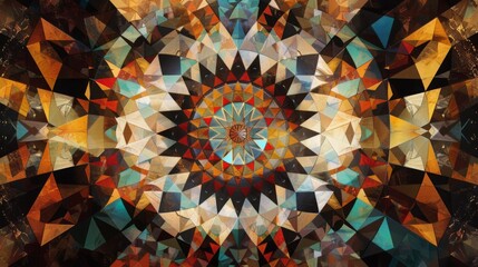 Poster - A vibrant kaleidoscope pattern featuring geometric shapes and a symmetrical design in warm earthy hues.