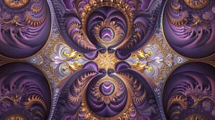Poster - A computer-generated pattern featuring shades of purple and gold, creating a visually striking and intricate design.