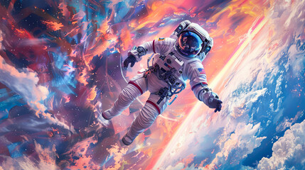 Wall Mural - An astronaut floating in space against a stunning cosmic background