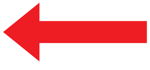 Wall Mural - red large forward or left pointing solid long arrow icon sketched as vector symbol . eps 10