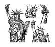 set of doodle drawing liberty statue vector illustration