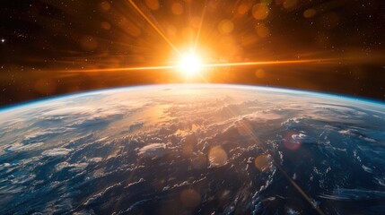 Wall Mural - the planet earth bathed in the warm glow of a stunning sunrise from the perspective of space