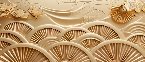 Aufkleber - Modern Japanese pattern with gold background and traditional Japanese sewing.