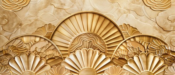 Wall Mural - An exquisite aspect of traditional woodwork style-rooms is a Japanese gold background and geometric pattern...