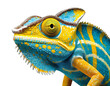 gelbe blau chameleon isoliert auf weißen Hintergrund, Freisteller