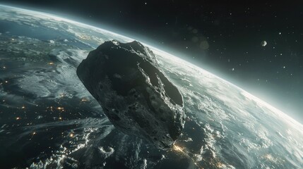 Wall Mural - in the vast emptiness of space a massive asteroid looms dangerously close to our beloved home planet