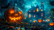Spooky Pumpkins by Haunted House Stairs and Patio

