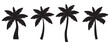 set of Black palm trees isolated on white background. coconut Palm tree silhouettes. Design of palm trees for posters, banners and promotional items.