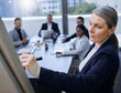 © peopleimages.com - Board, mature woman or business people in presentation for solution, weekly meeting or writing agenda. Coaching, mentor or director talking in office for review, feedback or teaching collaboration