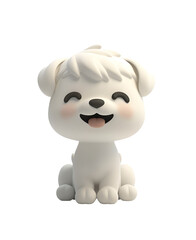 Wall Mural - Kids’ Cute 3D Render Cartoon Illustration: Chibi White Dog in Toy Style, Isolated on Transparent Background, PNG