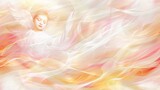 Child with angel wings, depicted in prayer amid a backdrop of radiant, glowing light.