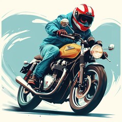 Wall Mural - motorcycle speed motorbike bike rider helmet racer biker sport engine drawing motor wheel man vintage racing retro ride illustration