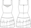 sleeveless shoulder straps strapped strappy sweetheart neck square neck zippered frilled ruffled short a-line dress template technical drawing flat sketch cad mockup fashion woman design style model
