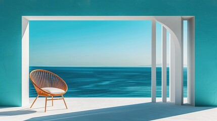 Wall Mural - Minimalist background with blue sky and ocean, adding a bright and airy ambiance.