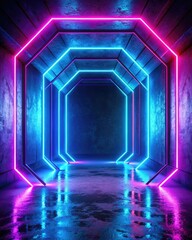 Poster - Neon tunnel in a dark room.