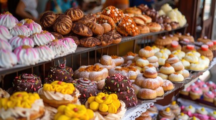 Canvas Print - Experience the delightful array of traditional sweets that grace the Corpus Christi festivities in the charming historic center of Cuenca Ecuador