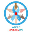 World Diabetes Day. Illustration of a blue ribbon with blood drop on white background.