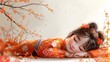 Serene Nap - Animated Young Girl in Floral Kimono