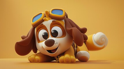 Wall Mural - An adorable dog full of infectious joy on a yellow background.