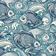 pattern with fishes pattern, seamless, vector, design, floral, ornament, wallpaper, illustration,Ai generated 