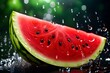 Fresh watermelon with raindrops. Natural fruits, Tasty and healthy organic food. Playground AI platform.