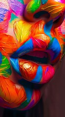 Wall Mural - A woman with colorful paint on her face.