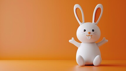 Wall Mural - Adorable bunny 3d character full of infectious joy on orange background