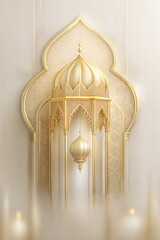 Wall Mural - Ornate golden islamic lantern. Set against an embellished creamy background. Symbolizes the holy months of ramadan and eid al adha