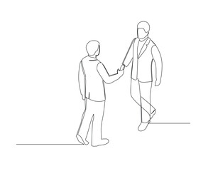 Wall Mural - Continuous one line drawing two businessman shaking hands. Business growth concept. cooperation. Design vector illustration