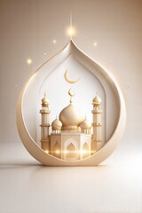 Wall Mural - Traditional islamic culture symbols on golden background with text area and golden lanterns against an arabic moon and stars, perfect for ramadan, eid mubarak and eid al adha celebrations