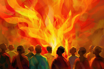 Wall Mural - Illustration of tongues of fire, Pentecost a Christian holiday, the descent of the Holy Spirit.