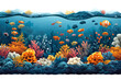 Vibrant underwater scene with diverse coral and fish, great for marine biology education materials. World Ocean Day.
